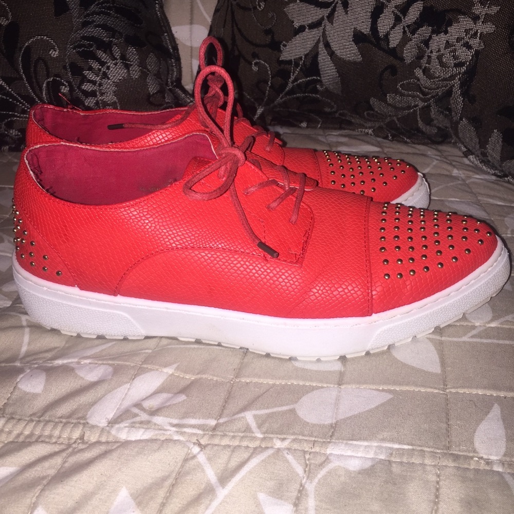 Liliana studded faux lizard skin sneakers